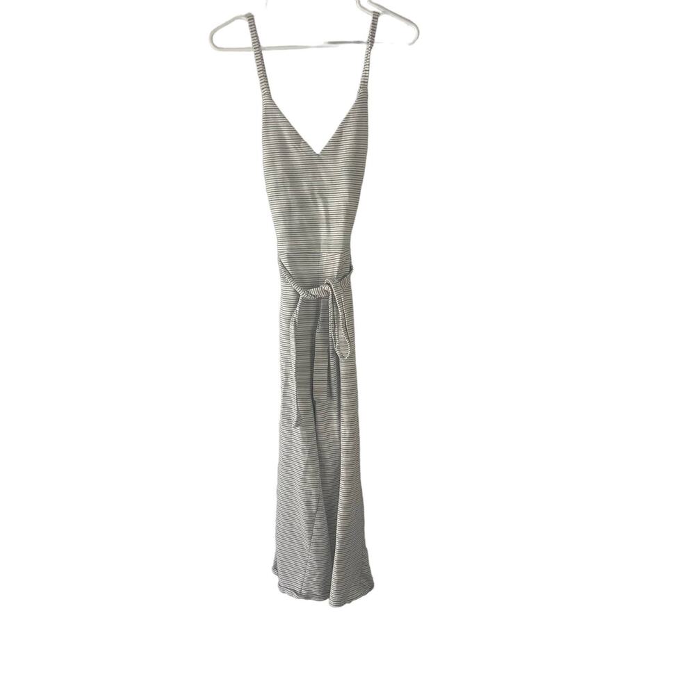 Monteau Women's Size Medium Striped Wide Leg Belted Jump Suit